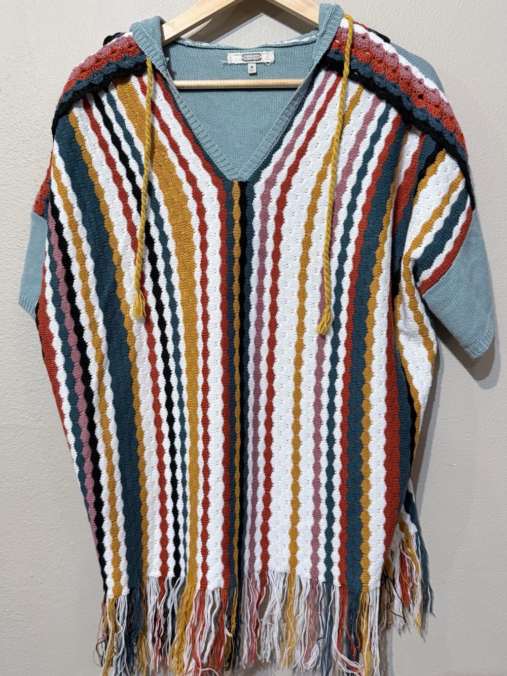 BKE Gimmicks Multicolor Striped Knit Hooded Sweater with Fringe Size M